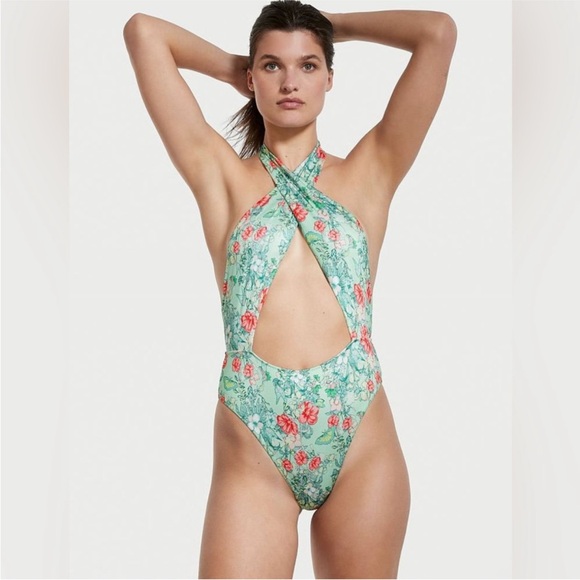 Victoria's Secret Other - Victoria’s Secret Butterfly Floral High Wrap High Neck Halter Bikini size M NWT